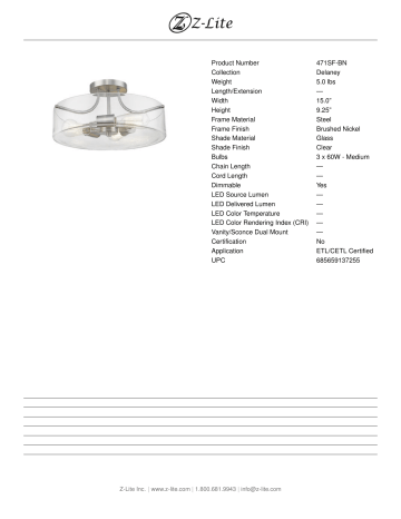 Filament Design HD-TE37255 3-Light Brushed Nickel Semi-Flush Mount Specification | Manualzz