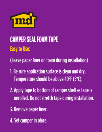 M-D Building Products 02352 1-1/4 in. x 30 ft. Camper Seal Foam Tape Instructions | Manualzz