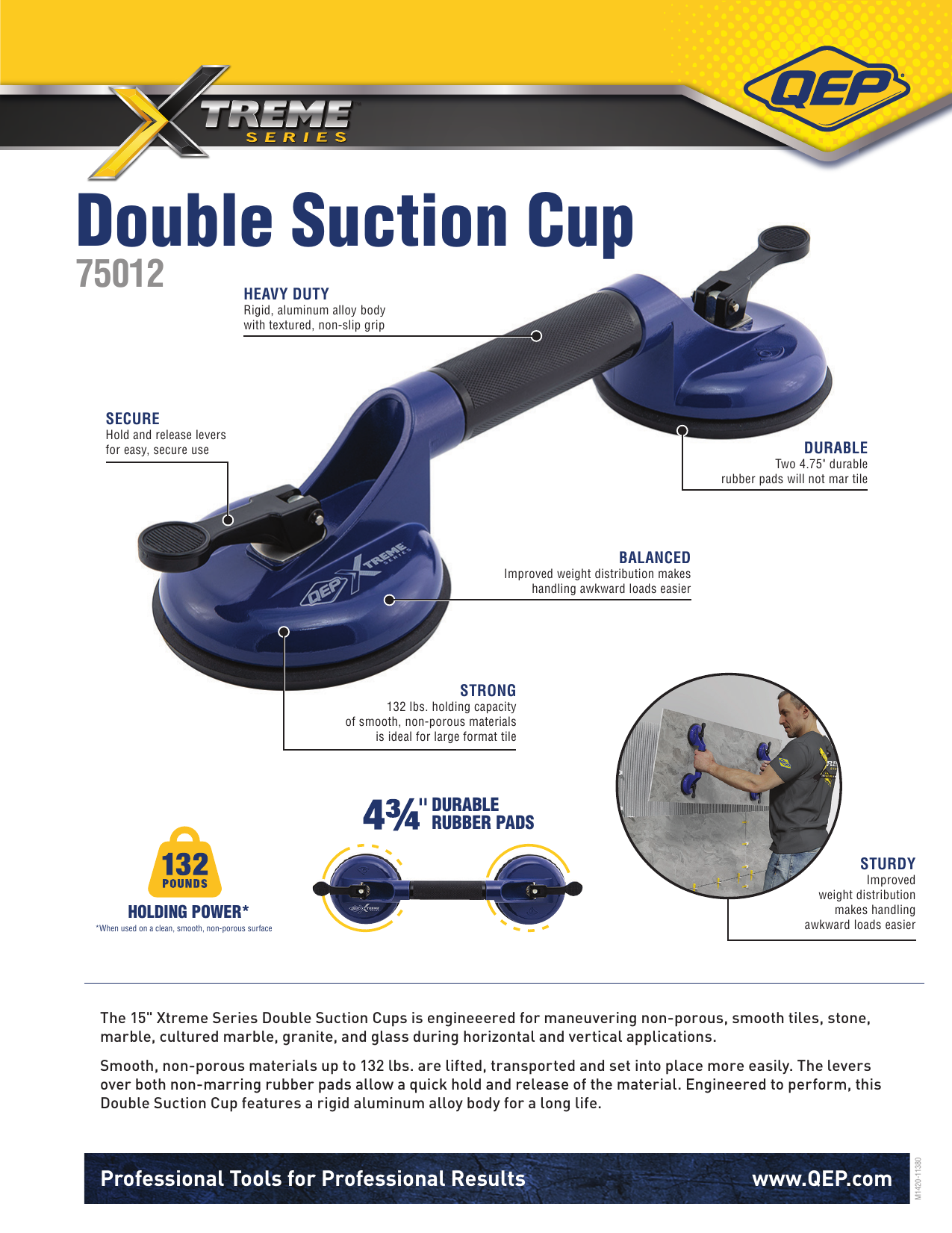 QEP Double Suction Cup for Handling Large Glass and Tile