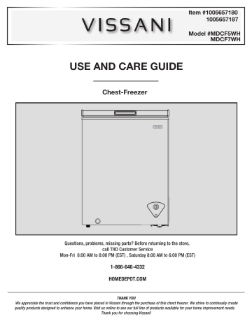 Vissani MDCF5WH 5 cu. ft. Manual Defrost Chest Freezer User guide
