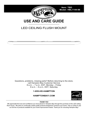 Hampton Bay HBL1144A-06 10.63 in. 1-Light White Dimmable LED Flush Mount Instructions | Manualzz
