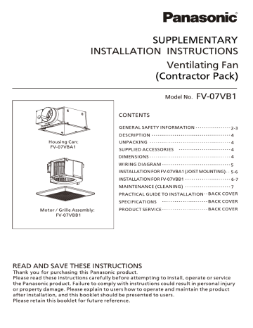 Panasonic FV-07VBB1 EcoVent 70 CFM Bathroom Exhaust Fan Installation ...