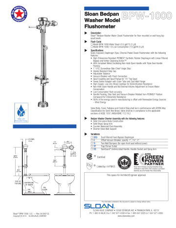 Sloan Valve 3789726 1.6 gpf Manual Flush Valve Specification | Manualzz