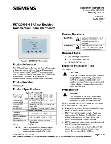 Lennox RDY2000BN BACnet Commercial Thermostat (24C57) Installation ...