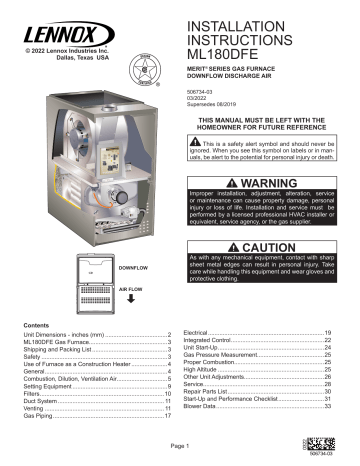 Lennox ML180DFE Series Units Installation Instructions | Manualzz