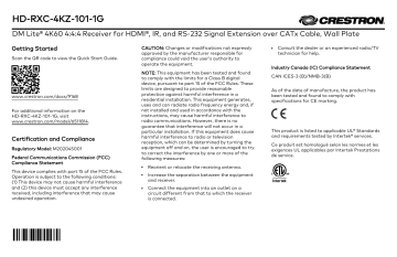 Crestron HD-RXC-4KZ-101-1G Product Information | Manualzz