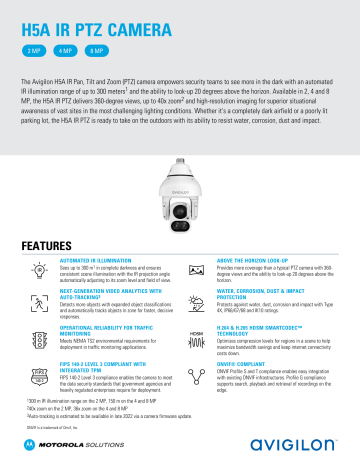 Avigilon H5A IR PTZ Camera Datasheet | Manualzz