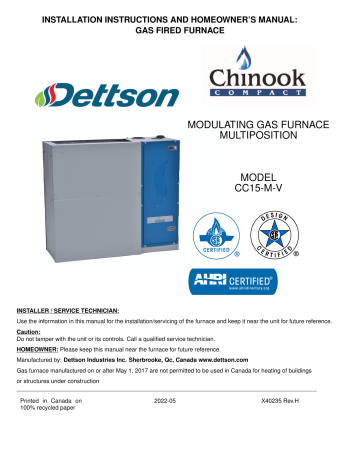 Dettson Chinook Compact Installation Guide | Manualzz