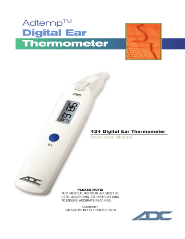 ADC Adtemp™ 424 Tympanic IR Thermometer Instruction manual | Manualzz