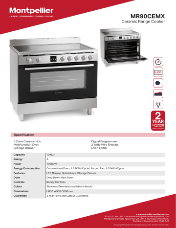 Montpellier MR90CEMK Electric Range Cooker Specification | Manualzz