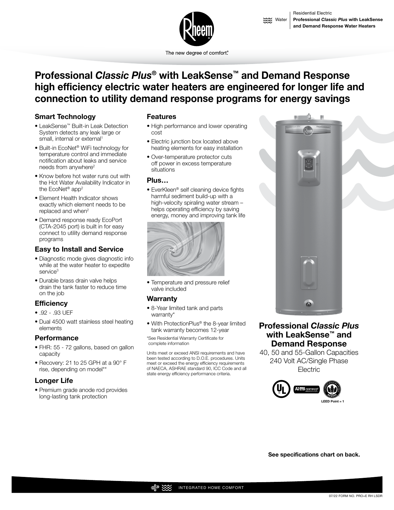Rheem PRO+E40 M2 RH CG Residential Electric Water Heater Specification |  Manualzz