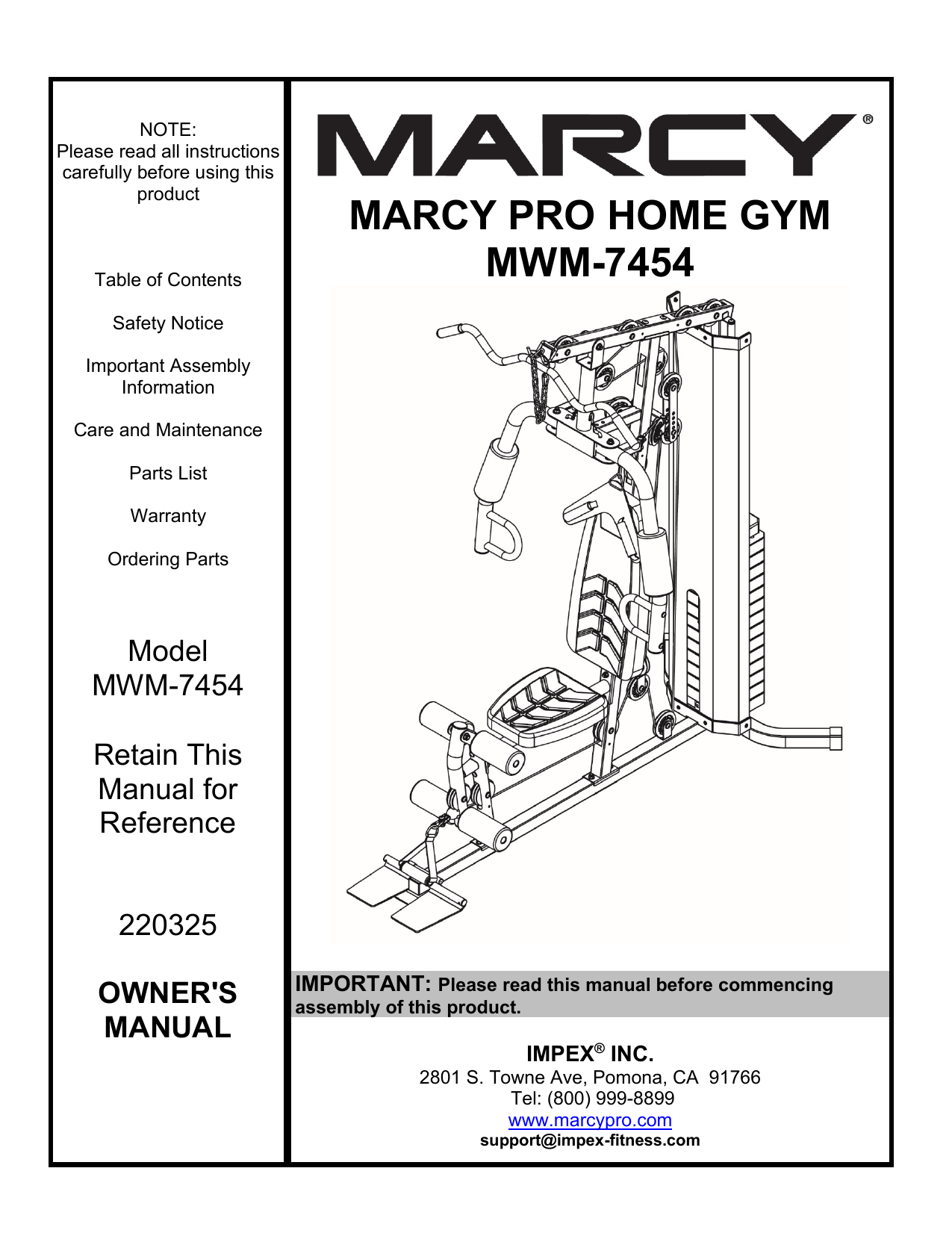 Marcy MWM 7454 Home Gym Owner s Manual Manualzz