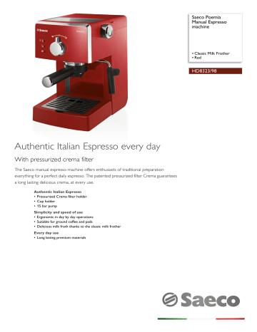 Saeco HD8323/98 Saeco Poemia Manual Espresso machine Product datasheet ...