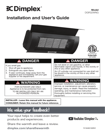 Dimplex DGR32WNG Owner’s Manual | Manualzz