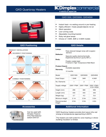 Dimplex QXD4500 QXD 4.5kW Quartz Heater Specification | Manualzz