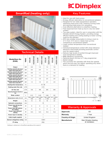 Dimplex SRX120M Metal SmartRad Specification | Manualzz
