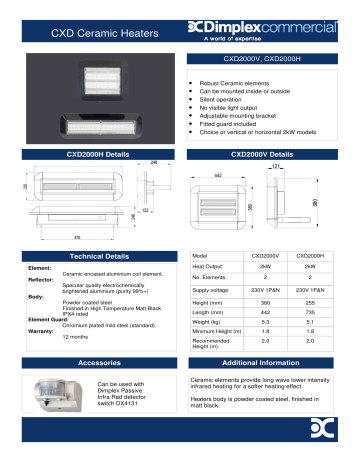 Dimplex CXD2000H CXD Specification | Manualzz