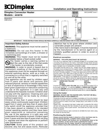 Dimplex 403BTB 3kW Bluetooth Controlled Convector Heater instruction ...