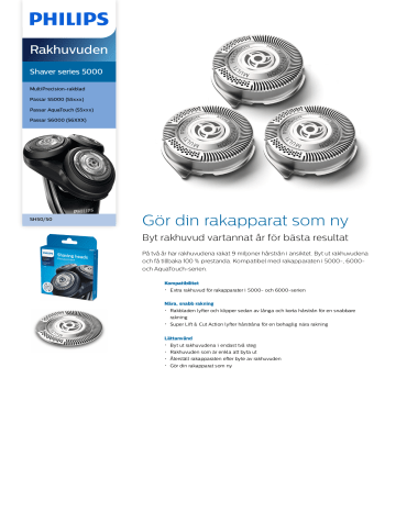 Philips SH50/50 Shaver series 5000 Rakhuvuden Produktdatablad | Manualzz