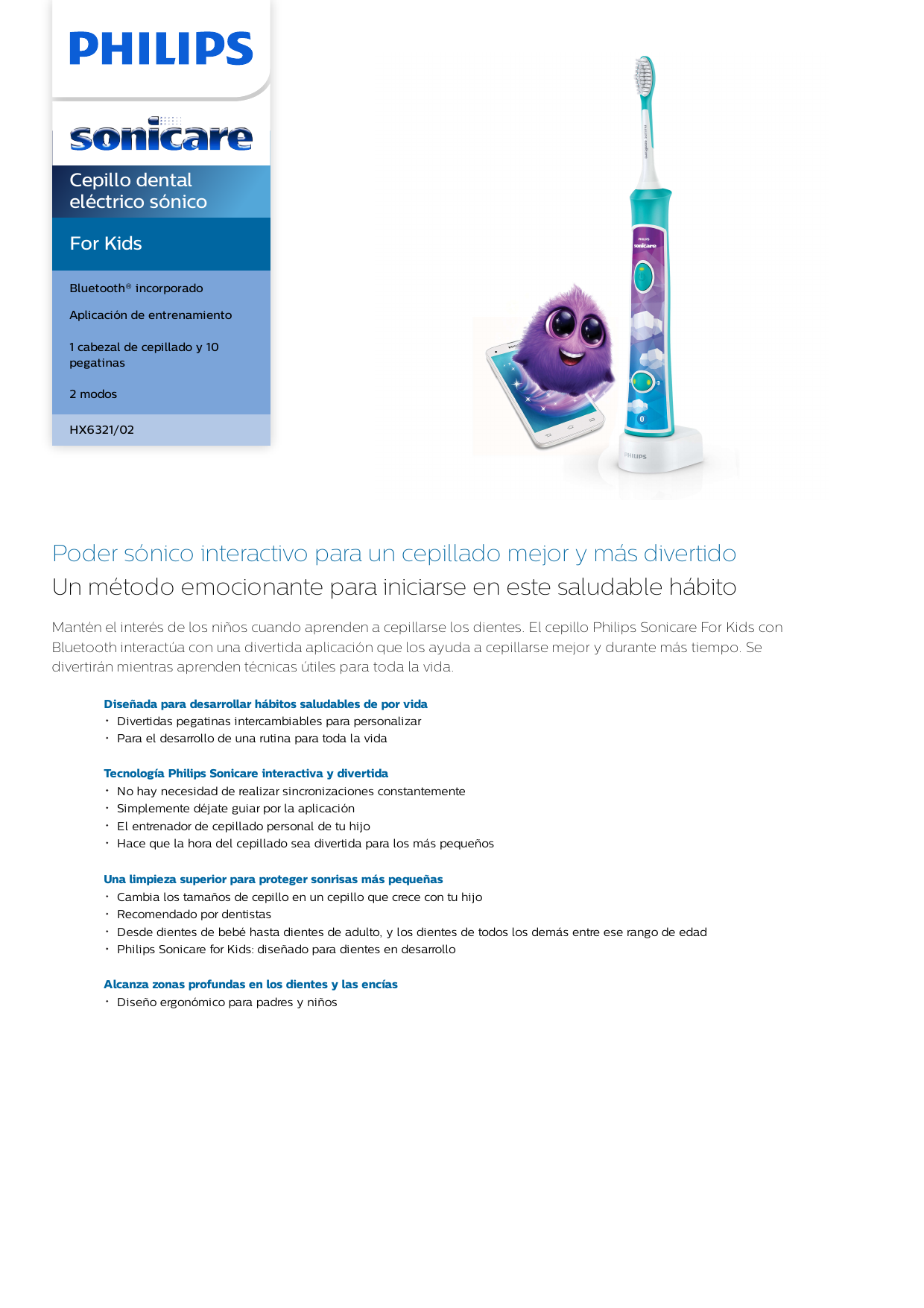 For Kids Cepillo dental eléctrico sónico HX6321/02