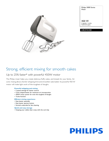 Philips HR3741/00 5000 Series Mixer Product datasheet | Manualzz