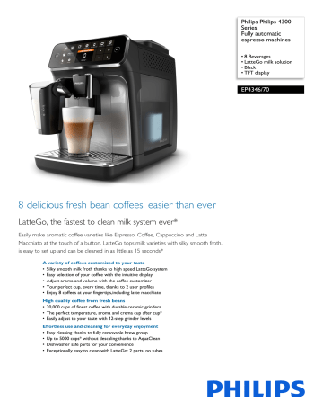 Philips EP4346/70 Philips 4300 Series Fully automatic espresso machines Product datasheet | Manualzz