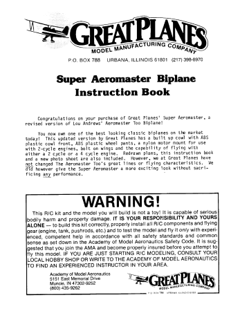 GREAT PLANES Super Aeromaster Biplane Instruction Book | Manualzz