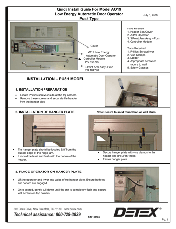 Detex AO19 Quick Install Manual | Manualzz