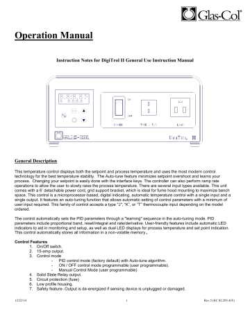 Glas-Col DigiTrol II Operation Manual | Manualzz