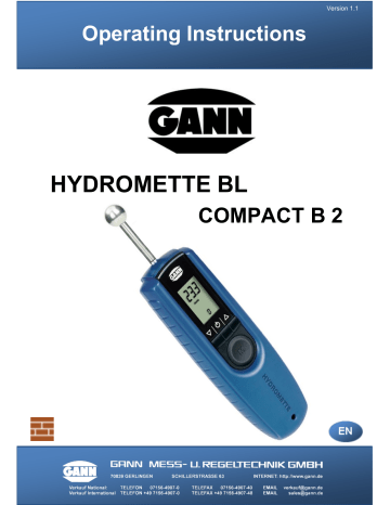 GANN Hydromette BL Compact B 2 Operating Instructions Manual | Manualzz