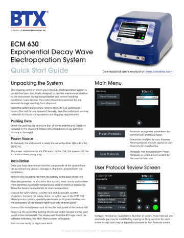 BTX ECM 630 Quick Start Manual | Manualzz