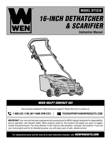 WEN 16 In. 15 Amp 2-in-1 Electric Dethatcher And Scarifier With Collection Bag Dt1516