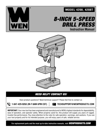 WEN 4208T 2.3-Amp 8-Inch 5-Speed Cast Iron Benchtop Drill Press Instruction manual | Manualzz