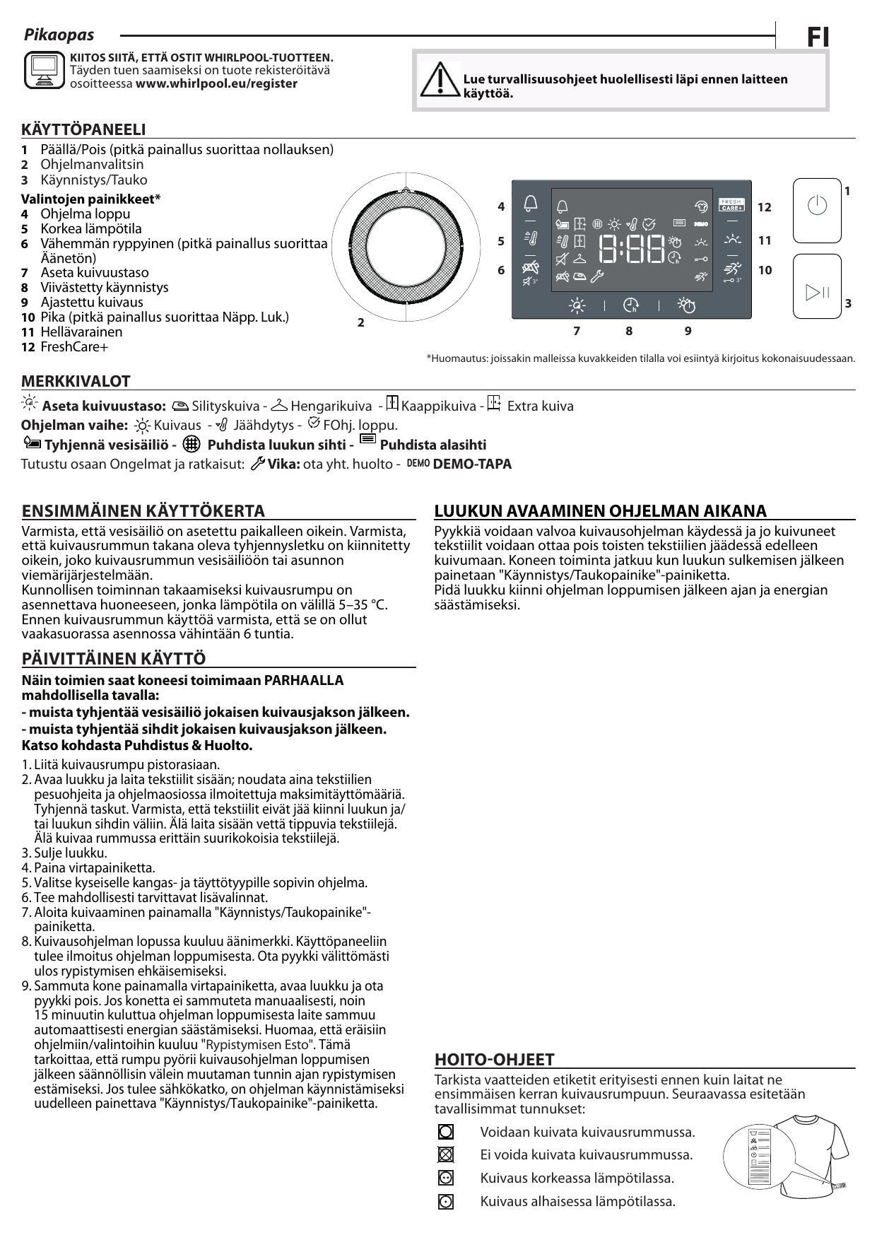 Whirlpool FFT M22 9X2B EE Dryer Kasutusjuhend | Manualzz