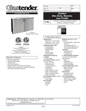 Glastender C1RL Specification | Manualzz