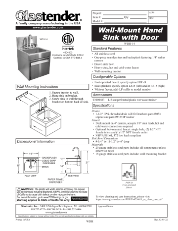 Glastender WDH Specification | Manualzz