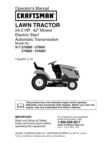 Craftsman 917276683 Tractor Owner's Manual | Manualzz