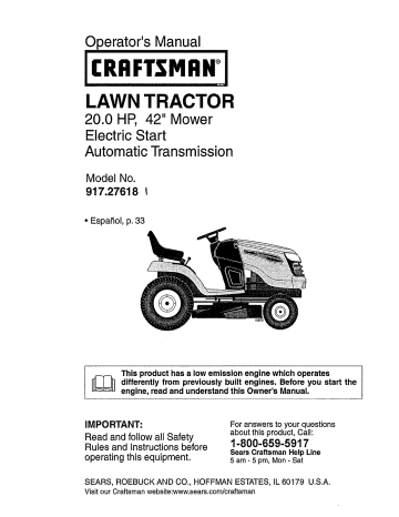 Craftsman 917276181 Tractor Owner's Manual | Manualzz