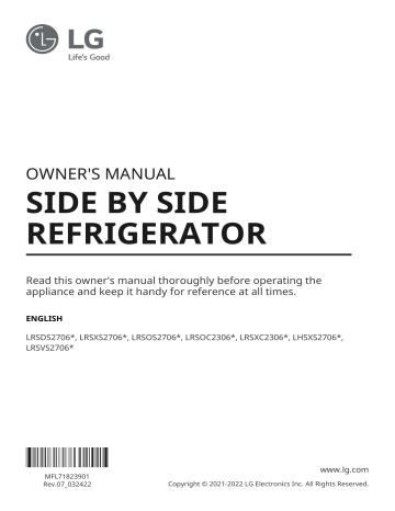 LG LRSXC2306S/00 REFRIGERATOR Owner's Manual | Manualzz