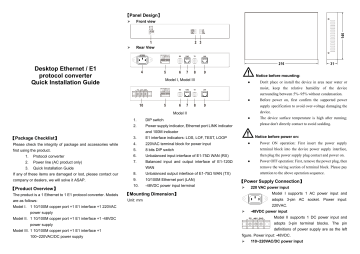 3onedata MODEL7211A Series 1 100M Ethernet copper port to 1 E1 protocol converter Quick Installation Guide | Manualzz