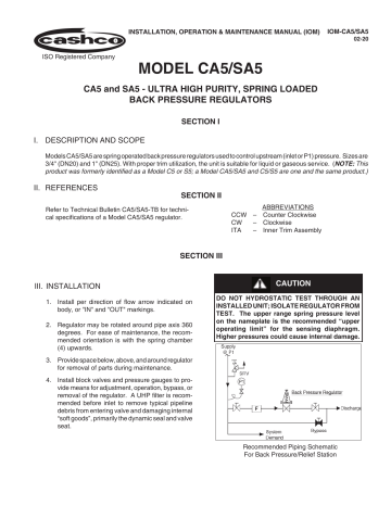 Cashco CA5 & SA5 IOM Manual | Manualzz