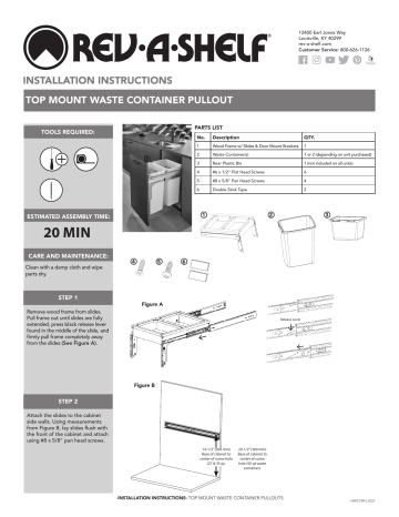 Rev-A-Shelf 4WCTM-27-4-597-FL Maple Top Mount Waste Container Instruction Sheet | Manualzz