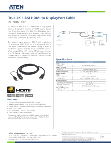 Aten 2L-7D02HDP KVM Cable Datasheet | Manualzz