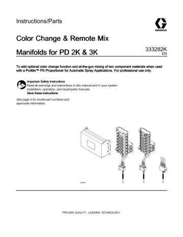 Graco 333282K, Color Change & Remote Mix Manifolds for PD 2K & 3K Instructions | Manualzz
