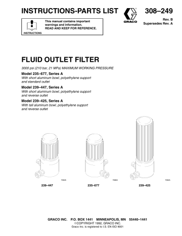 Graco 308249B FLUID OUTLET FILTER Owner's Manual | Manualzz