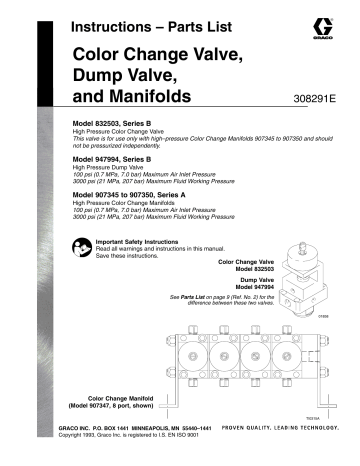 Graco 308291E Color Change Valve, Dump Valve, and Manifolds Owner's Manual | Manualzz
