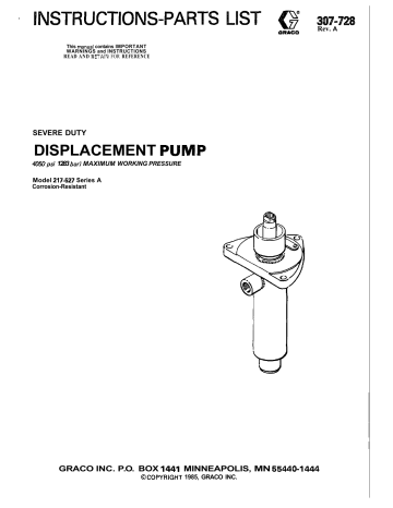 Graco 307728A DISPLACEMENT PUMP Owner's Manual | Manualzz