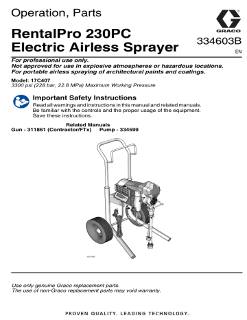 Graco 334603b - Rentalpro 230pc Electric Airless Sprayer Owner's Manual 