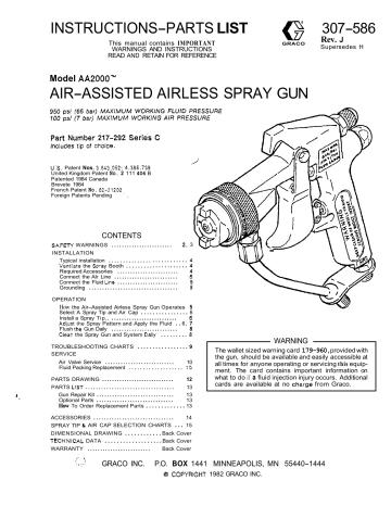 Graco 307586J Model AA2000 AIR-ASSISTED AIRLESS SPRAY GUN Owner's Manual | Manualzz