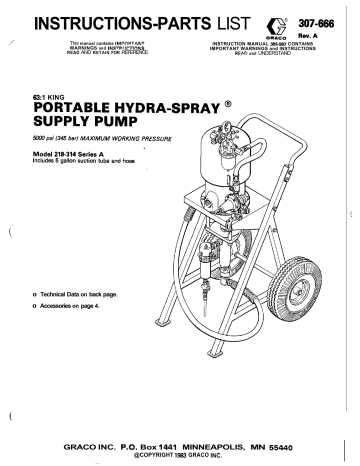 Graco 307666A 63:1 KING Portable Hydra-Spray Supply Pumps Owner's Manual | Manualzz